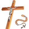 YI Boutique Crocifisso da Parete, Crocifisso Cattolico Fatto a Mano, 20 cm, con Rosario in Legno, Croce Cristiana da Appendere alla Parete