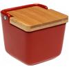 Generico Contenitore Sale in Ceramica con Coperchio in Bambù - Barattolo Quadrato Porta Sale Spezie e Zucchero 8,8x8,8x8,8 cm, Design Moderno Salvaspazio, Disponibile in 7 Colori (Rosso)