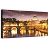 Wallazz Quadro su Tela Lazio - Quadri Moderni Soggiorno - Roma, Colosseo, Trastevere, Ponte Milvio - Stampa su Tela - Quadro Moderno Soggiorno 70x140cm