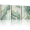 WENGTIAO 3 Pezzi Astratto Verde Salvia Grigio e Oro Quadro su Tela | Stampa su Tela Minimaliste Astratte Marmo Quadri Moderni Soggiorno Camera da Letto Decorazioni Parete 30x40cmx3
