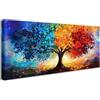 HALFLEMART Albero Della Vita Blu Giallo Rosso Stampa su Tela Con Cornice Albero Colorato Floreale Pittura Quadri su tela Quadri Moderni Poster da Parete Stampe da Parete Soggiorno Camera da Letto 50x120cm