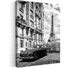 MuchoWow© Stampa Foto su Tela Quadro Moderno Soggiorno Quadretti da Parete | 60x80 cm - Decorazioni Casa Parigi - Torre Eiffel - Auto - Bianco e nero