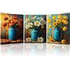 PIY PAINTING 3Pcs Vintage Quadro Su Tela Stampa, Fiori In Un Vaso Quadri Moderni Soggiorno Con Cornice, Disegno Su Tela Canvas, Quadro Decorazione Murale Camera Da Letto Bagno Ufficio 30X40Cm