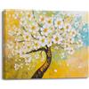 PIY PAINTING Quadro Moderno Soggiorno Alberi Da Fiore 30×40cm Immagini Pittura Moderni Decorazione Fiori Bianchi Gialli Quadretti Da Parete Stampe e Quadri Su Tela Camera Da Letto Con Cornice Cucina