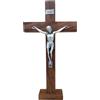 FIDES RELIGIOUS Crocifisso da Tavolo Classico in Legno di Faggio, Made in Italy - Cristo Gesù e INRI Placcati Argento 999 - Croce Artigianale da Appoggio per Salotto e Chiese - 34,5 x 18 x 4,5 cm, Faggio Tinto