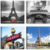 LuxHomeDecor Set di 4 quadri 30x30 cm - stampa su tela con telaio in legno - Parigi con Torre Eiffel