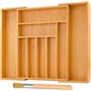 UBBOY Portaposate da Cassetto,Portaposate per Cassetto,7 a 9 Scomparti | Portaposate in Bambù Larghezza Regolabile,Vassoio Portaposate in Bambù,32-52*41 *5cm,con 1 Spazzola per La Pulizia