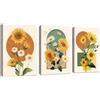FajerminArt 3Pcs Quadri Moderni Boho Arancione Giallo Girasoli Stampa Su Tela Con Cornice Botanico Fiori Quadro Pittura Giallo Verde Floreale Foglia Stampe Da Parete Decor Per Soggiorno Camera da letto 30x40cmx3