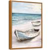 HALFLEMART Stampa su Tela Con Cornice Barca Blu Bianco Mare Pittura Quadri su Tela Poster Spiaggia sabbiosa Immagini Costiera Quadri Moderni Stampe da Parete Soggiorno Camera da Letto Sala da Pranzo 30x40cm