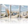 WENGTIAO 3 Pezzi Costieri Spiaggia Quadro su Tela Incorniciato 30x40cmx3 | Stampa su Tela Sedia da Spiaggia Barca Paesaggio Marino Quadri Moderni Soggiorno Camera da Letto Decorazioni Parete