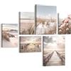 WENGTIAO 6 Pezzi Stampa su Tela Beige Paesaggio Incorniciato | Quadro su Tela Spiaggia Costiera Ponte di Legno Fiori Pittura Quadri Moderni Soggiorno Camera da Letto Decorazioni Parete
