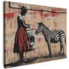MuchoWow© Quadri su Tela Foto Quadro Moderno Soggiorno Canvas Decorazioni | 40x30 cm - Camera da Letto Street art - Zebra - Donna - Animali - Graffiti - Banksy