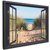 MuchoWow© Stampe su Tela moderne Quadro Moderno Soggiorno Quadretti da | 80x60 cm - Parete Room Decor Vista dalla finestra - Spiaggia - Mare - Sabbia - Acqua - Erba alta - Dune