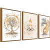 HALFLEMART 3Pcs Stampa su Tela Con Cornice Albero della vita Yin Yang Quadri su Tela Poster da Parete Buddismo Zen Fiore di Loto Beige Quadri Moderni Soggiorno Camera da Letto Stampe da Parete 30x40cm x3pcs