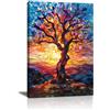 FajerminArt Colorato Albero Della Vita Quadri Moderni Con Cornice,Tramonto Paesaggio Stampe da Parete Blu Arancione Alberi Quadro Stampa Su Tela Decorazioni per Bagno Soggiorno Camera da Letto 30x40cm
