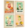 Nacnic Set Di 4 Stampe Cocktail Vintage Quadri Mojito Gin Tonic E Limoncello Retrò Colorato Arredo Cucina Bar A3 Senza Cornice