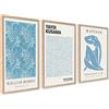 ag.art deco Set di 3 Quadri Moderni 30x40cm Senza Cornice Legno MDF Robusto | Astratto Blu Vintage, Decorazione da Parete, per Soggiorno e Camera da Letto, Design Moderno, Vetro Protettivo, Soggiorno