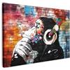 MuchoWow© Quadro Moderno Soggiorno Decorazioni Da Parete Quadri Su Tela Da | 30x20 cm - Salotto Grandi Foto Con Cornice Stampe Su Tela Camera Da LettoGraffiti - Scimmia - Street art - Musica