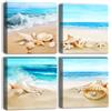 Artscope Stampe e Quadri su Tela 4 pz. Conchiglie e Sabbia Immagine Fotografia Murale Tela Wall Art Bel Regalo per Home Decor Ristorante Cucina Regalo di Anniversario Compleanno 30x30CM