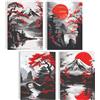 mojoliving Set di poster paesaggio giapponese, set da 4 immagini con Monte Fuji, sole rosso e pagode, A4 stampe d'arte, arte asiatica, decorazione murale per soggiorno, camera da letto, ufficio