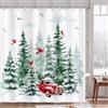 COZZSNUGE Tenda Doccia Camion Rosso Natalizio, Tenda da Bagno Foresta Invernale Pino Cardinale Montagna 180 x 180 cm Poliestere Impermeabile Antimuffa 12 Ganci