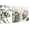 Novart Set di quadri Verde Foglie - Nessuna cornice extra necessaria - Quadri da parete per soggiorno e camera da letto - Decorazione Boho Beige in 3 parti - N023036a
