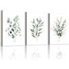 WENGTIAO 3 Pezzi Stampa su Tela Acquerello Botanico Con Cornice 40x60cmx3 | Quadro su Tela Moderno Minimalista Salvia Verde Pianta Pittura Quadro Moderno Soggiorno Camera da Letto Decorazioni Parete