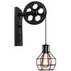 STOEX Lampada da parete in stile vintage a gabbia di ferro applique creativa di puleggia industriale design rustico per corridoio cucina ristorante hotel bar (nero)