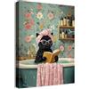 HALFLEMART Gatto nero divertente Quadri Moderni Quadro Moderno Carino Gatto Nero Bagno Stampa su Tela Con Cornice Pittura Quadri su tela Quadretti da Parete Bagno Toilette Camera dei Bambini 40x60cm