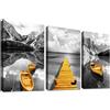 HALFLEMART 3 Pcs Grigio Oro Barca Stampa su tela con cornice Montagne e laghi Quadri su tela Quadri Moderni Quadro Moderni Poster da parete Bagno Camera da letto Soggiorno Decorazioni Murale 50x70cm x 3pcs