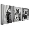 Alptiny Set di 3 Quadri con Cornice 30×40 cm - Divertenti Motivi in Bianco e Nero di Bulldog Francesi per Soggiorno, Camera da Letto, Cucina, Ufficio, Bagno - Decorazione da Parete con Cornice, incl
