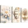HALFLEMART 3Pcs Stampa su tela Con Cornice Albero della Vita Buddha Pittura Buddismo Zen Fiore di Loto Beige Quadri su tela Quadri Moderni Bagno Camera da Letto Soggiorno Stampe da Parete 30x40cm x3