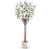 Maia Shop Mandorlo Finto 185 cm - Pianta Artificiale da Interno Realistica | Pianta Artificiale Alta con Tronco Naturale e Fiori Bianchi in PE per Casa Soggiorno Ufficio - Vaso Nero Incluso