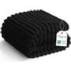 CozyLux Coperta Pile 150x200 cm Nero | Plaid Divano Singolo in Flanella a Coste 300 g/m², OEKO-TEX 100, Regali di Compleanno per Mamma Lei, Decorazione casa