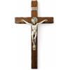La Balestra - Crocifisso da parete di San Benedetto in legno naturale, Cristo placcato argento 999, prodotto in Umbria in Italia (35,5 x 16,5 x 3,5 cm)