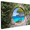 MuchoWow© Stampe su Tela Foto Quadri Moderni Camera da Letto Canvas Quadro | 120x80 cm - Salotto Decorazione Parete Mare - Albero - Tropicale - Vista dalla finestra