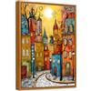 HALFLEMART Stampa su Tela Con Cornice Moderno Opera d'arte Urbana Strade Colorate Pittura Quadri su Tela Casa Fantastica Alberi Quadri Moderni Poster Moderno Stampa da Parete Soggiorno Camera da Letto 30x40cm