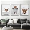 ZFTCN Set di 3 poster con mucca altopiani per il bagno, immagini di soldi, orangutani e scimmie, animali neri e bianchi, senza cornice (poster 03, 3 pezzi, 30 x 40 cm)