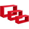 Sanitec Trittico Mensole da Parete, Legno, Rosso, 15.5x45x27 cm