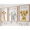 Eviepops Prints Set di 3 Stampe Cameretta Bambini Safari con Frasi Motivazionali, Giraffa Elefante Leone, Poster Senza Cornice, Decorazione Parete, Idea Regalo, (A3)
