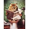 KUSTOM ART Quadro da Parete o da Tavolo Serie Animali Gatto con Giornale sul Water in Bagno Stampa Artistica su Legno 30x21cm