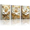 WENGTIAO 3 Pezzi Stampa su Tela 3D Fiori di Peonia Bianca Con Cornice | Quadro su Tela Lusso Foglie d'oro Floreale Quadri Moderni Soggiorno Casa Camera da Letto Pittura Decorazioni Parete 30x40cmx3