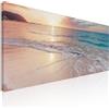 CheQuadro! Quadro marino su tela XXL, quadro grande soggiorno, arte moderna Spiaggia Serene al Tramonto con Onde e Cielo Rosato stampa su tela, intelaiato pronto da appendere seal40-150x60 cm