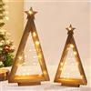 SOETDERT Decorazione natalizia a LED, albero di Natale in legno con stella, 2 pezzi di albero di Natale illuminato con catena luminosa a LED, decorazione natalizia per interni ed esterni, decorazione natalizia