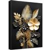 HALFLEMART Fiori 3D in Oro Nero Quadri Moderni Quadro Moderno Bouquet di Foglie di Cocco Tropicali Stampa su Tela Con Cornice Pittura Quadri su tela Quadretti da Parete Soggiorno Camera da Letto 30x40cm