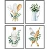 Dazzlewall 4 Pezzi Poster Utensili da Cucina ad Acquerello, Quadri Botanici Rustici di Eucalipto per Cucina o Sala da Pranzo, 8x10 Pollici senza Cornice