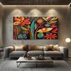 ZORYAN Quadri Moderni su Tela per Soggiorno e Camera Senza Cornice 70x140cm | da Letto Stampe Decorazioni da Parete Fiori Etnici Africani Rosso Quadri Moderni Soggiorno e Camera da Letto