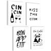 mojoliving Set di poster moderni da cucina, set di immagini in bianco e nero, decorazione da parete