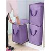 Generic Confezione da 3 contenitori resistenti con cerniera, impermeabili, per traslochi e viaggi, con manici pieghevoli rinforzati, per vestiti, lenzuola, coperte, salvaspazio, design verticale, viola