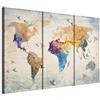 B&D XXL - Quadri Moderni Camera da Letto Grandi, Mappa del Mondo, 120x80 cm | Chiodi Inclusi, 3 Pezzi, Quadro Moderno, Componibili, Decorazione da Parete, Resistenti Allo Sbiadimento, Produzione Europea